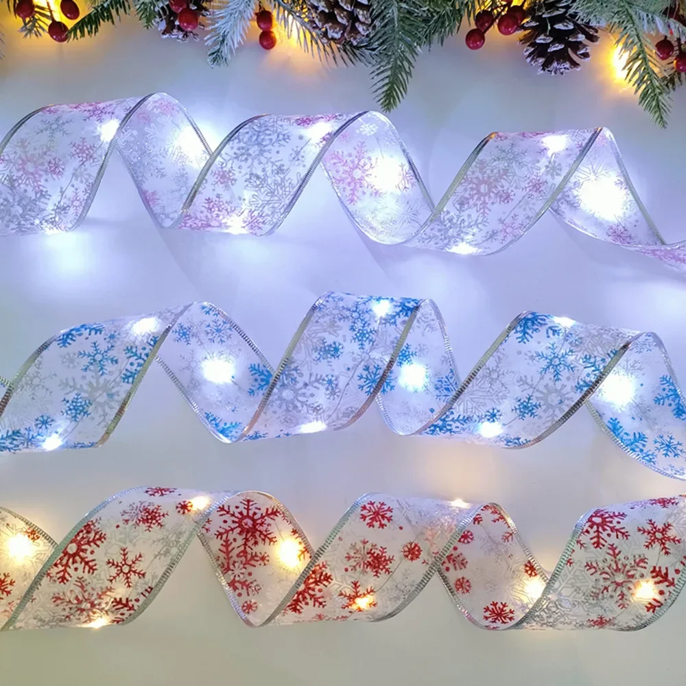 Description Picture 5 of item10M Christmas Snowflake LED Ribbon Light Red Pink Blue Snow Fairy String Light Xmas Tree DIY Bow 2024 New Year Christmas Decor