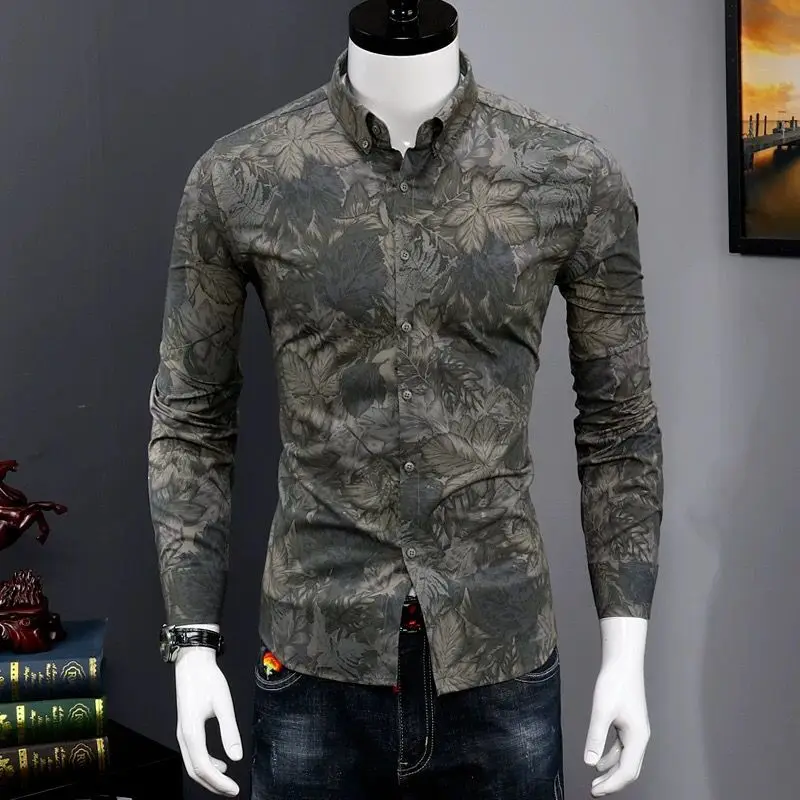 Men shirt long sleeve spring and autumn Korean fashion printed shirts and blouses tide brand casual handsome men's clothing
