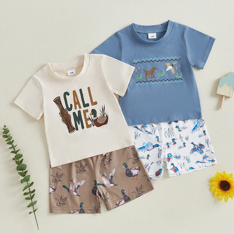 0-3Y Infant Toddler Baby Boys 2Pcs Clothes Set Summer Fashion Short Sleeve O Neck Tops Duck Print Shorts Sets