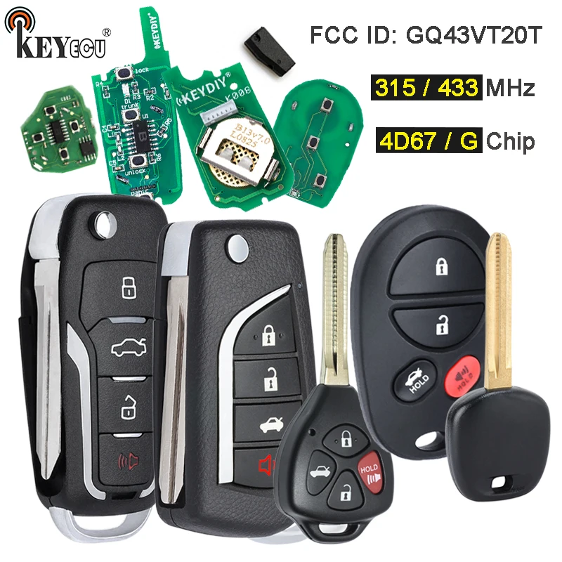 

KEYECU 315 МГц/433 МГц 4D67 / G чип GQ43VT20T Улучшенный дистанционный брелок для Toyota Sienna Camry Highlander Aurion