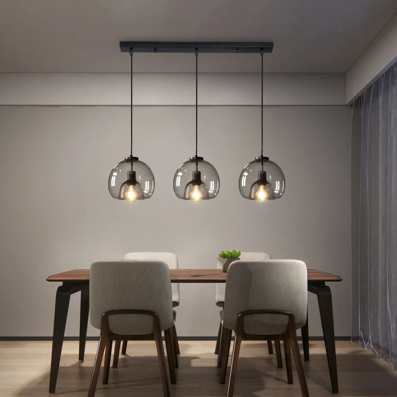 

Nordic LED Pendant Lamp E27 Chandelier Light For Living Room Dining Room Kitchen Bedroom Modern Gray Glass Ceiling Hanging Light