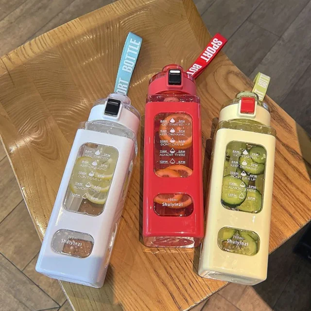 1Pc 700/900ml Sports Water Bottle Portable Sippy Cup Suitable for Outdoor Sports Carrying Handheld Square Plastic Water Bottles 6
