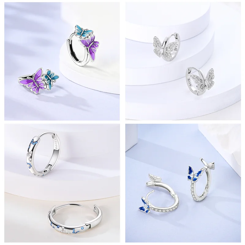 925 Silver Star Butterfly Heart Tassels Hoop Earrings Engagement Wedding Jewelry for Women silver hoop earrings silver earrings heart hoop earrings heart earrings hoop earrings womens earrings