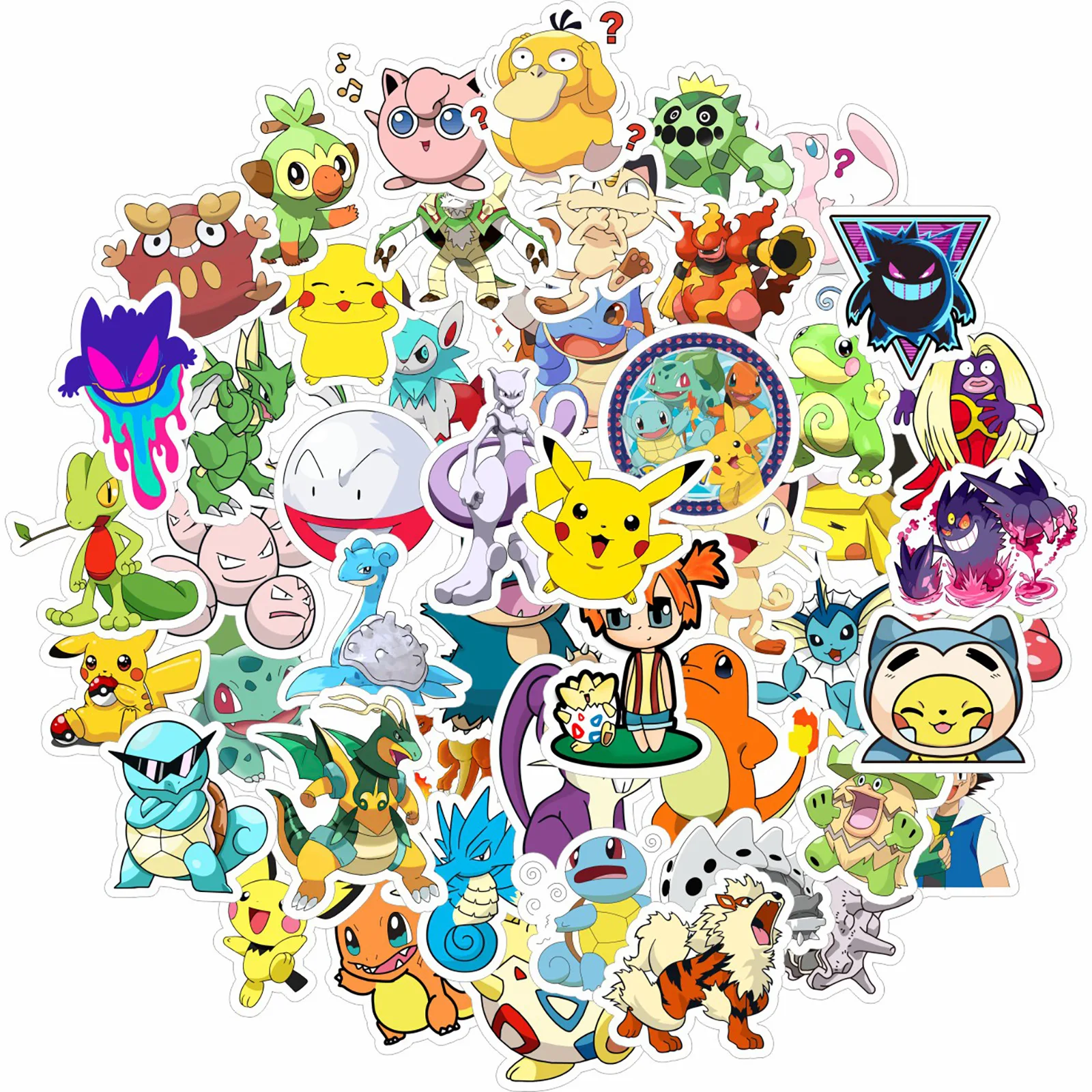 50/100PCS Kawaii Pikachu Anime Pokemon Stickers for Laptop Suitcase Skateboard Guitar Phone Cartoon Sticker Kid Gift Toys 4