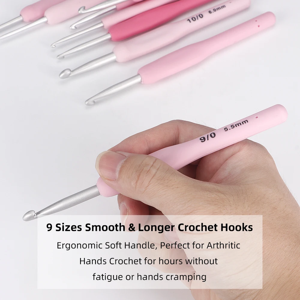 9 Size Crochet Hooks Set 2-6mm(B-J) - Ergonomic Crochet Hooks