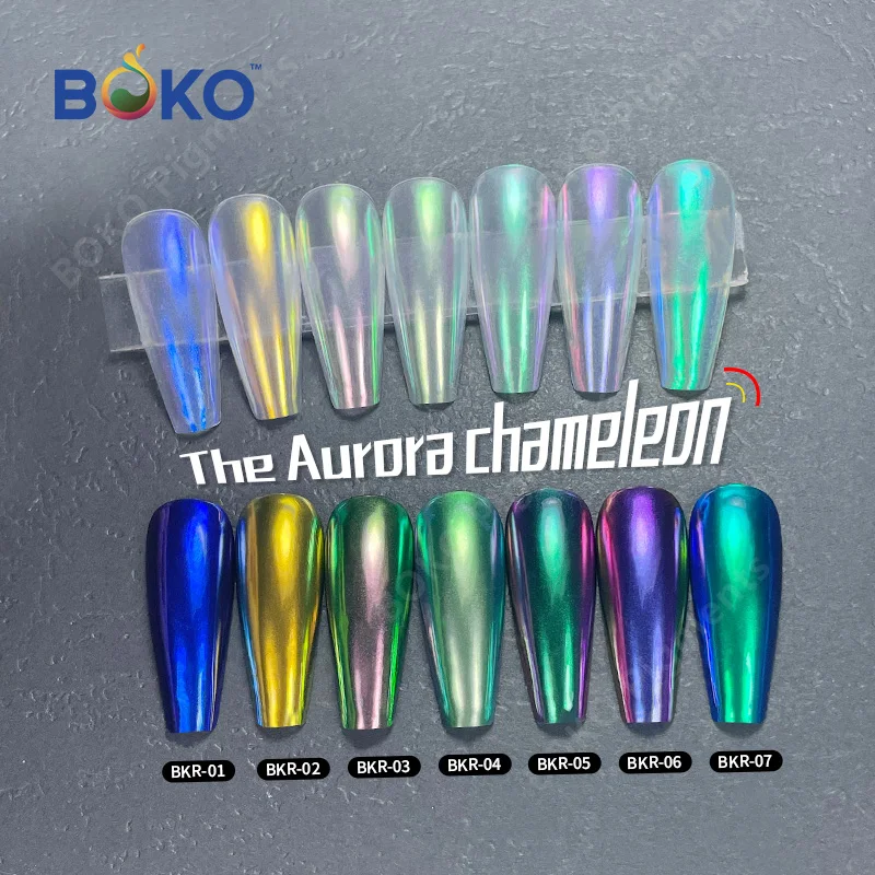 BOKO Aurora Nail Powder Mirror Effect Chrome Nail Art Mermaid Rainbow Chameleon Effect
