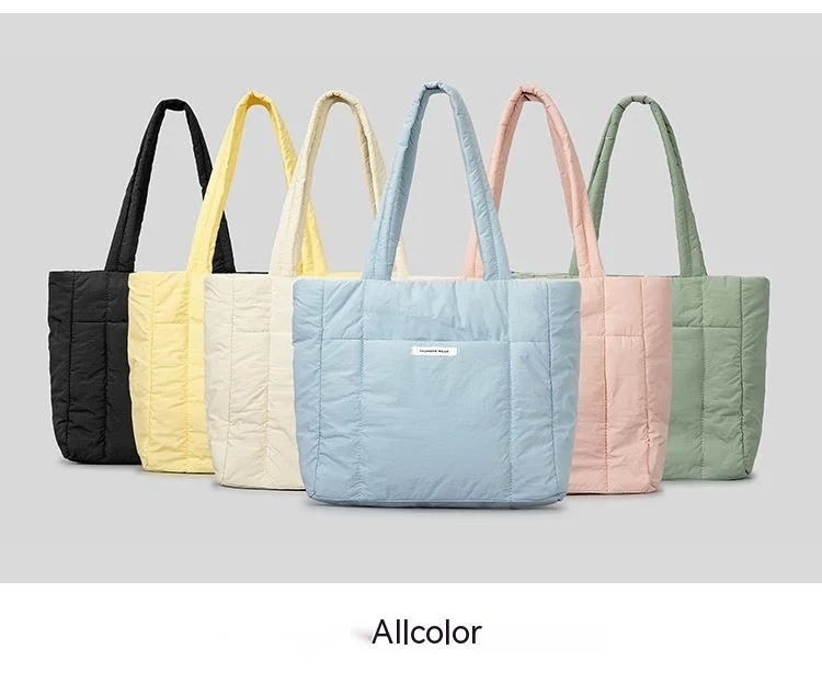 Shoulder Bag for Women Niche Simple Lightweight and Large-capacity Nylon Cloth Armpit Bag Solid Color Soft Down Cotton Handbag_voghion.com