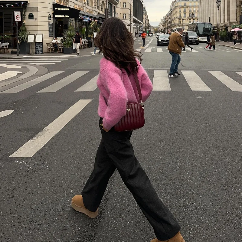 S16dc3250239c4d8ca0c718990b0b8af1a Lady Chic Round Neck Mohair Cardigan Casual Loose Single Breasted Long Sleeve Sweater, Women Elegant Office Commute Knitwear Mallzona