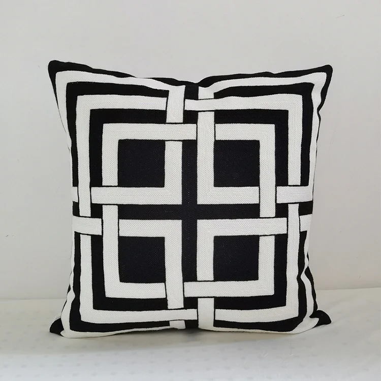 Home Decor Cover Schwarz Grau Kissen 45x45cm Geometrische Stickerei Kissenbezug Weich Gemütlich für Wohnzimmer Schlafzimmer – Detail 4