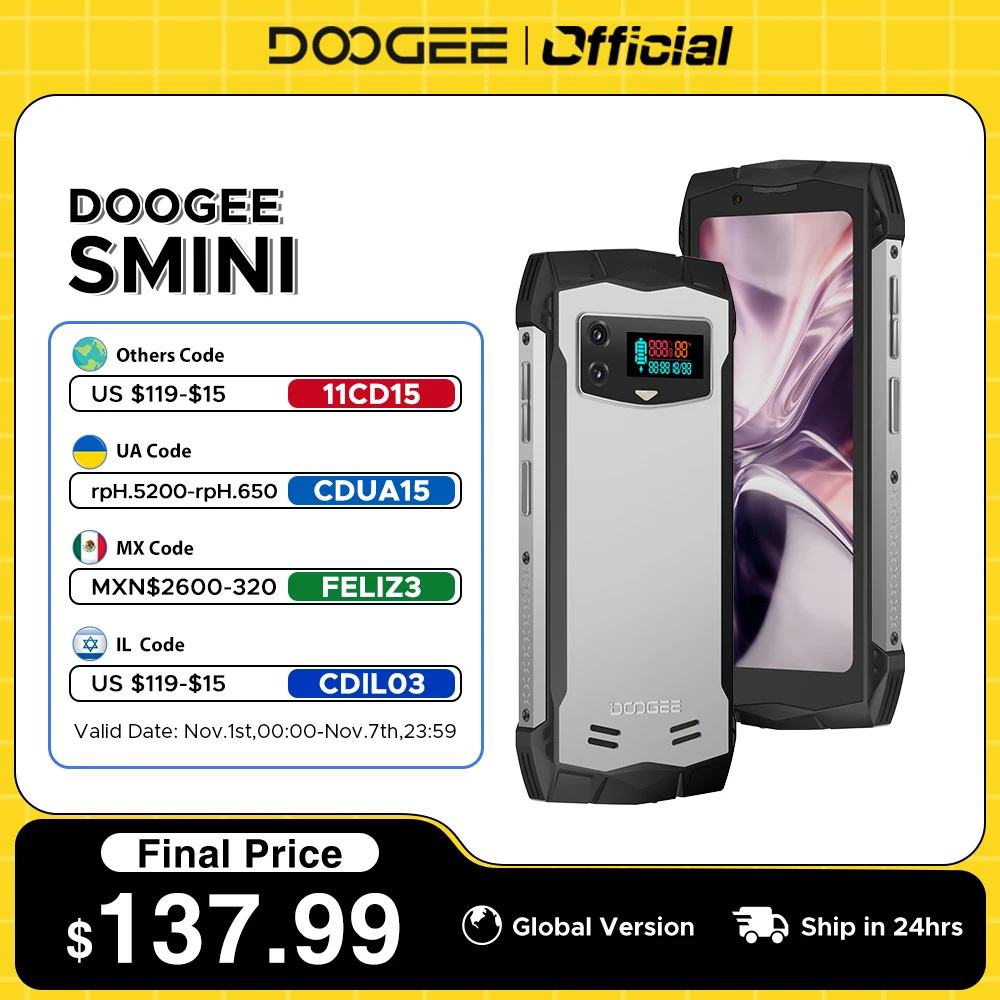 DOOGEE Smini Rugged Phone 4.5” qHD Display 8GB+256GB Innovative 