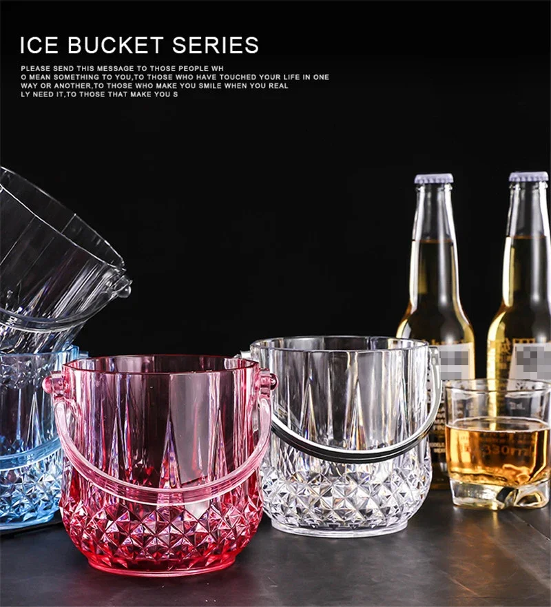 Acrylic White transparent Ice Buckets Ice Container Champagne Bucket with Handle Bar KTV Supplies Red Wine Beer Party Bucket