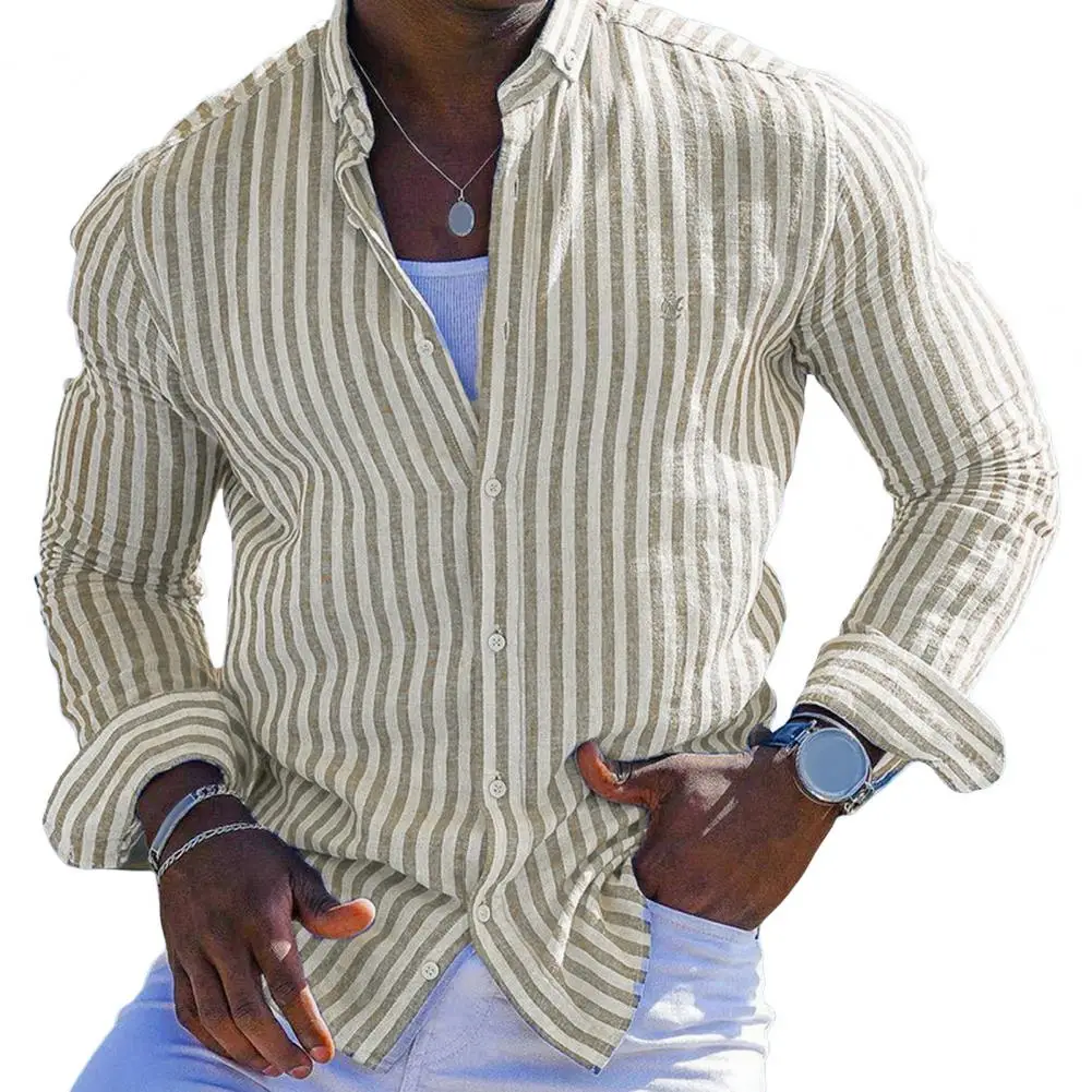 Description Picture 5 of itemSlim Fit Dress Shirt Men Shirt Men's Slim Fit Hawaiian Style Dress Shirt with Long Sleeves Single-breasted Design for Vacation