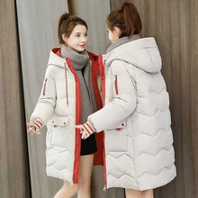

2021 Hot Women Winter Down Padded Jacket New Student Loose Mid-Length Over The Knee Long Tooling Cotton Coat Female Parkas