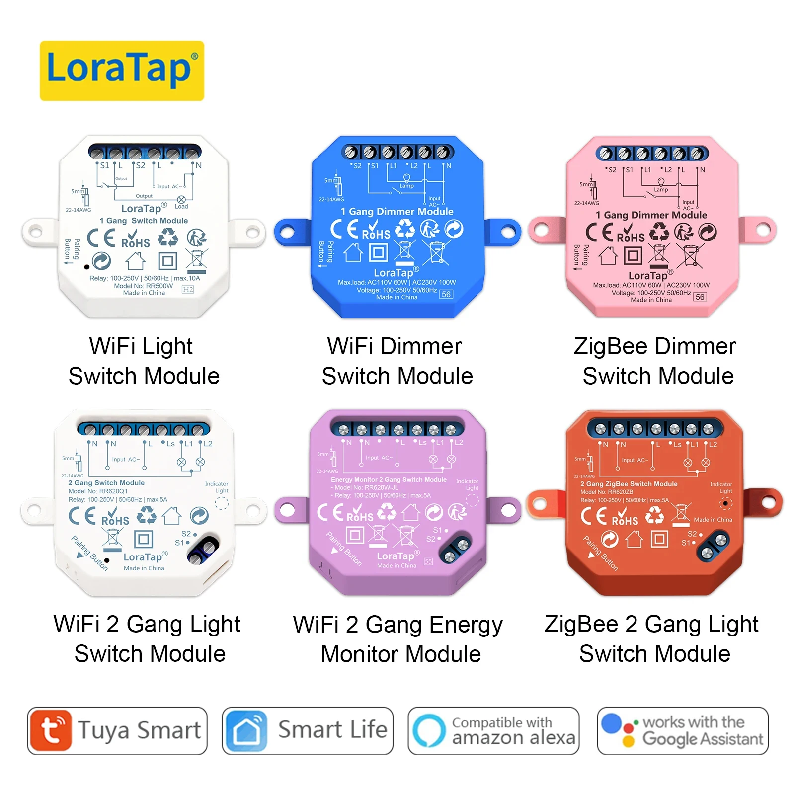 Loratap-módulo de Luz Zigbee Wifi Dimmer Monitor de Energia App Controle Remoto Alexa Google Home Controle de Voz Tuya Smart Life