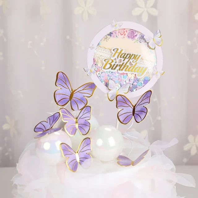 1/10/12PCS Gold Butterfly Cake Decorations Happy Birthday Acrylic