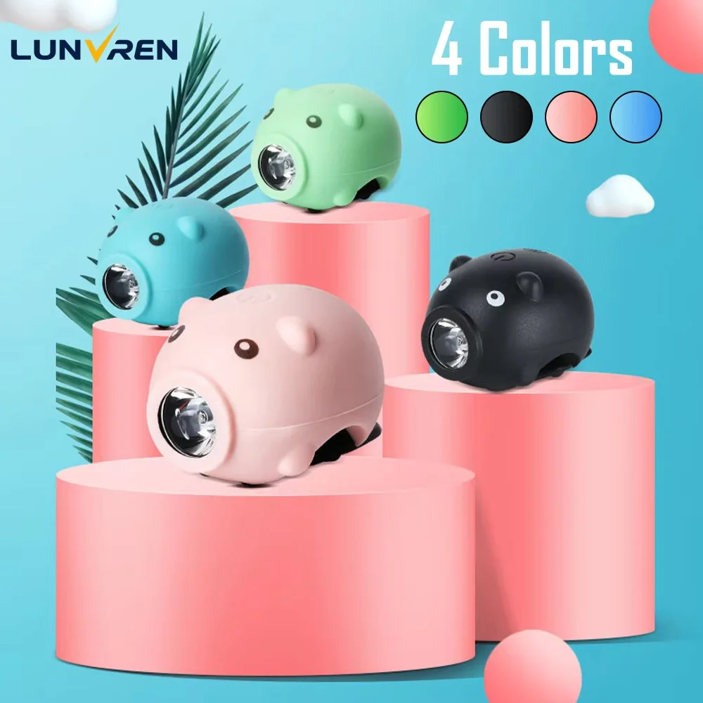 Cute Cartoon Pig Bike Handlebar Light, USB Rechargeable, Waterproof, 3 Lighting Modes, Kids Bike Accessories