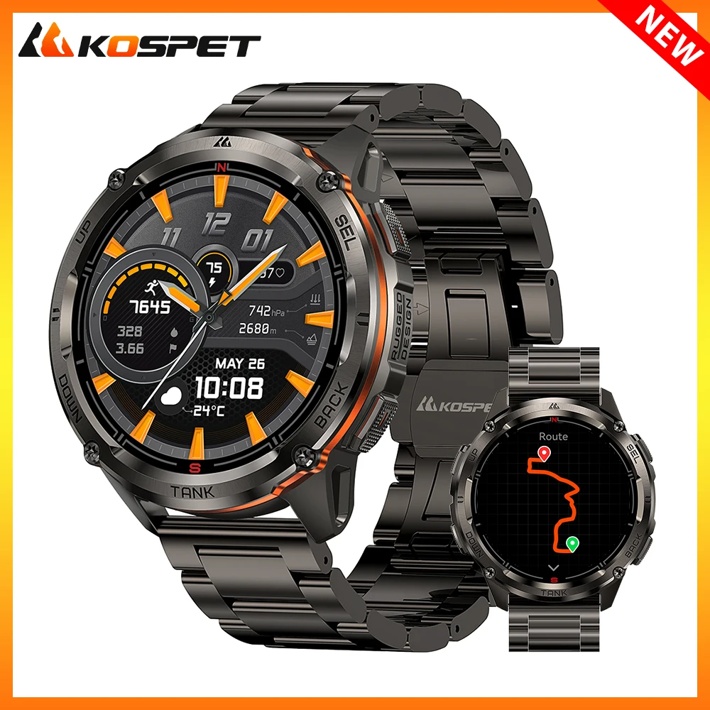KOSPET TANK T3 Ultra 2 GPS Smart Watch Men Compass Altimeter Barometric 60 Days Battery 5ATM IP69K Waterproof AMOLED BT Call smart watch