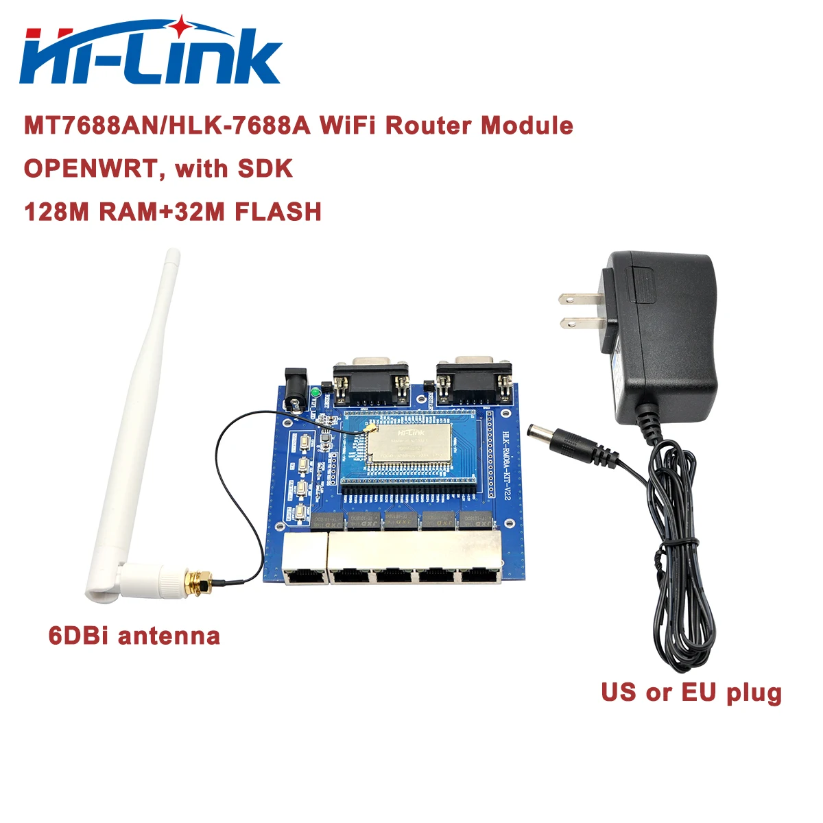 HiLink HLK-7688A MT7688AN Openwrt 150Mbps Wireless Router Module SDK Board with 128M RAM and 32M Flash 5