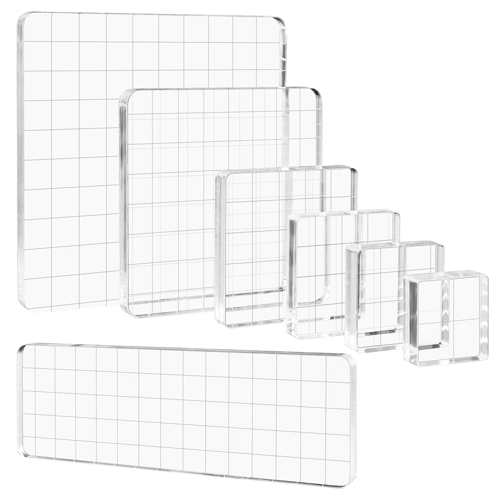 7PiecesAcrylicStampBlock8mmClearStampingToolsSetwithGrid