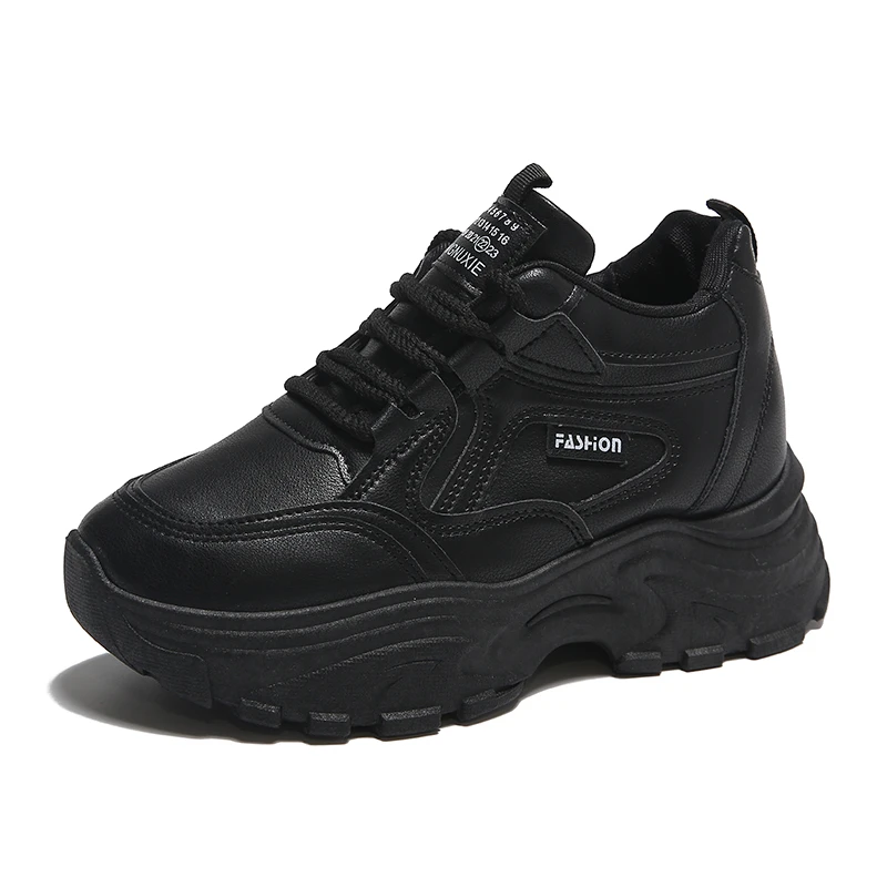 Preto branco chunky tênis 2025 outono moda plataforma sapatos esportivos para mulher sola grossa não deslizamento sapatos de caminhada casuais