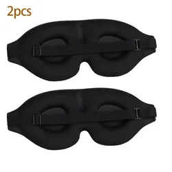 Premium Black 3D Comfort Eye Mask - Adjustable, No - Pressure, Breathable, Ultimate Light Blocking (Black - 2pcs)