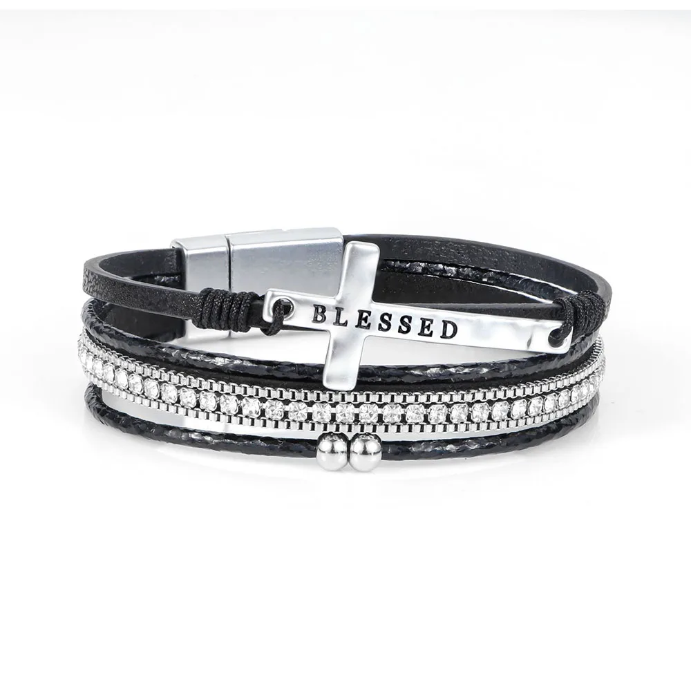 Faith Cross Leather Bracelet