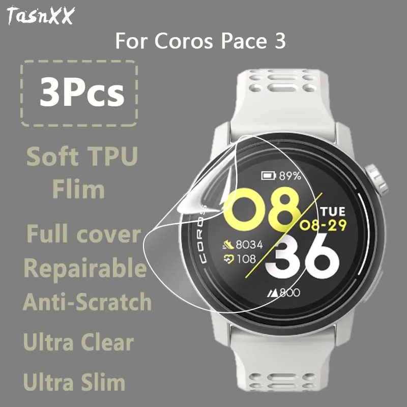 

3Pcs For Coros Pace 3 Pace3 SmartWatch Ultra Clear Ultra Slim Soft Hydrogel Repairable Film Screen Protector -Not Tempered Glass