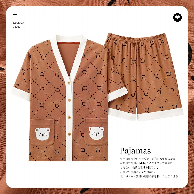 Korean Fashion Sweet Cute Nightwear for Women Summer Cotton Short Sleeves Shorts Pajamas Set Female Girl Home Clothing Free ship 2021 summer new cartoon pure cotton short sleeves pajamas for women cute loose knee length home service outer wear