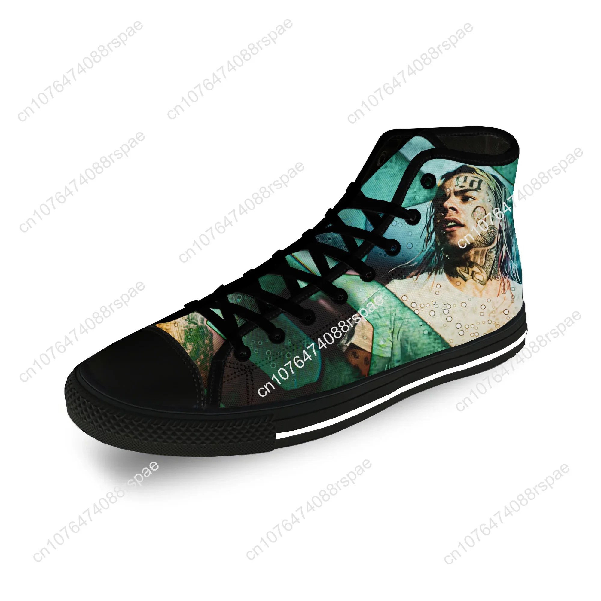 6IX9INE Hip Hop Rapper Rap Music Casual Cloth Fashion 3D Print High Top Canvas Shoes Men Women Lightweight Breathable Sneakers