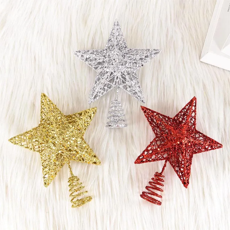 

Gold Silver Glitter Iron Star Christmas Tree Top Ornaments Merry Christmas Decorations Home New Year Party Gift 2024 Navidad