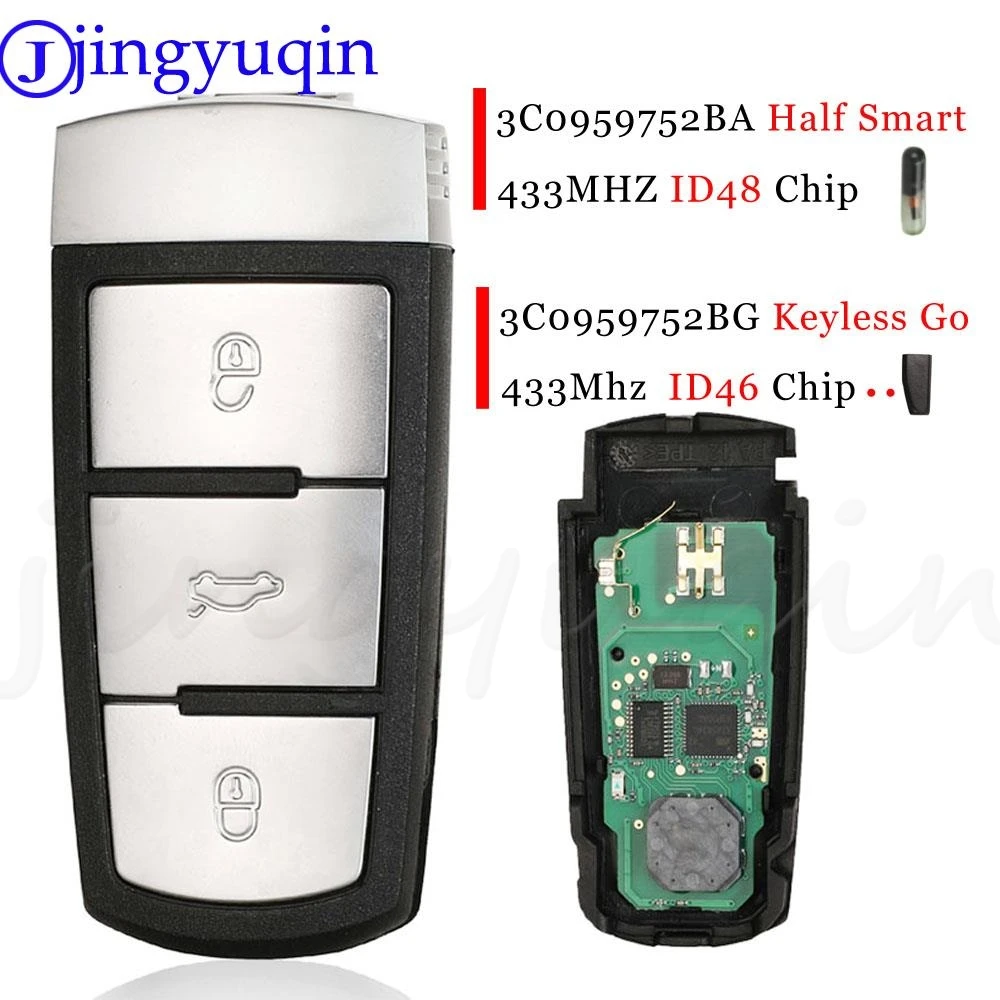 Smart Remote Car Key Fob 3 Buttons 433MHz PCF7946 ID48/ID46 for VW Volkswagen Passat CC 2005-2014 3C0959752BG/BA car remote key car key
