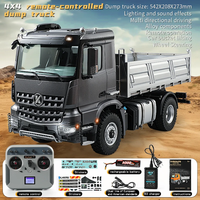 In Stock 1/14 Kabolite 5701 4x4 Remote Control Dumper Tipper RTR RC Dump Truck Sound Light System Lead Screw Gifts Toys Model 2