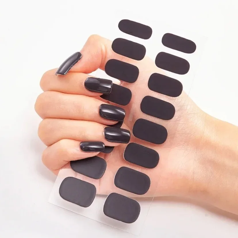 16pcs Semi-Cured UV Nail Sticker Full Cover Nail Polish Strips Lamp-solidify Fingertip Self-Adhesive Nails Gel UV Decals 6