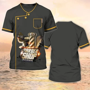 New Hot Sale Barber Shop Men's T Shirt Tops 3D Print Custom Personalized Short Sleeve Pullover Male Summer Fashion Cool Tees 4