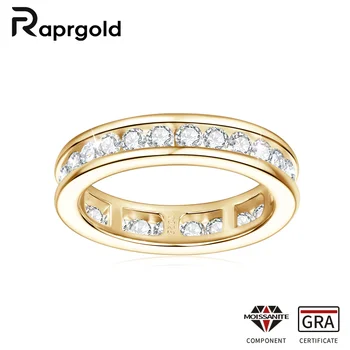 Real S925 Silver Groove Inlaid with D VVS1 Round Moissanite Ring for Women Fashion Wedding Ring with GRA Eternity Band 1