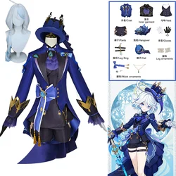 Anime Game Genshin Impact Black Furina Cosplay Focalors Hat Hair Full Set Outfit Carnival Women's Outfit Dress Halloween Costume