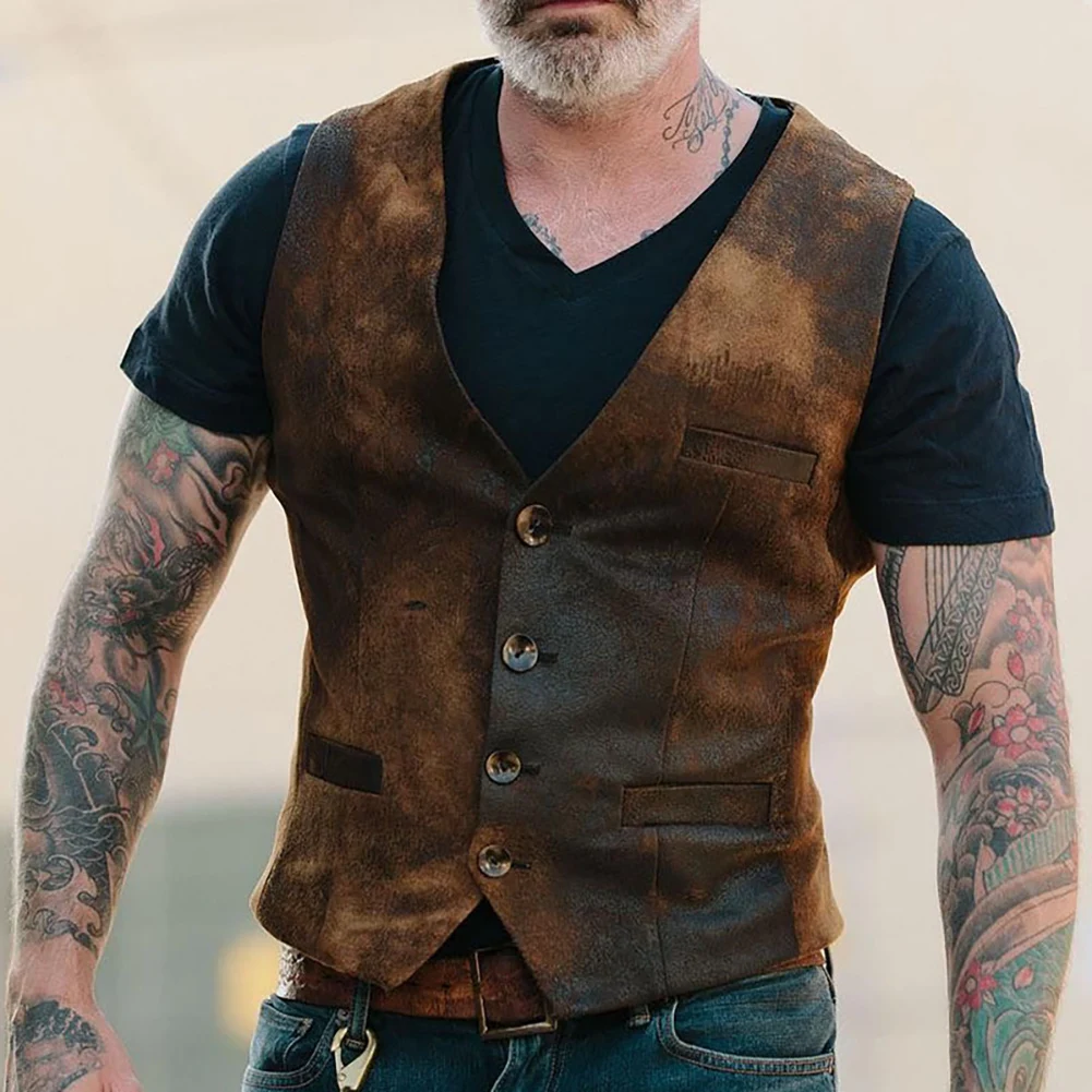 Vintage Men Suit Vest Vintage V Neck Single-breasted Vest Slim Business Formal Blazer Vest Handsome Cowboy Steampunk Waistcoat 2
