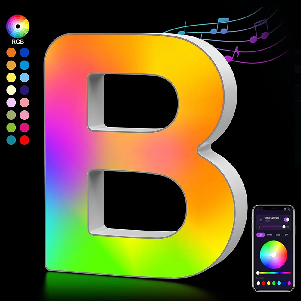Customizable Smart LED Alphabet Night Lights - USB Powered Decorative Lamps with App-Controlled RGBW Colors and Music Sync