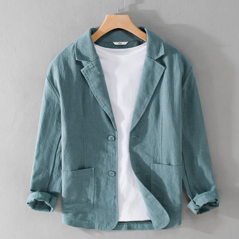 Y803 Spring Autumn Good Quality Linen Blazer For Men Business Casual Solid Color Simple Double Buttons Thin Male Suits Jackets