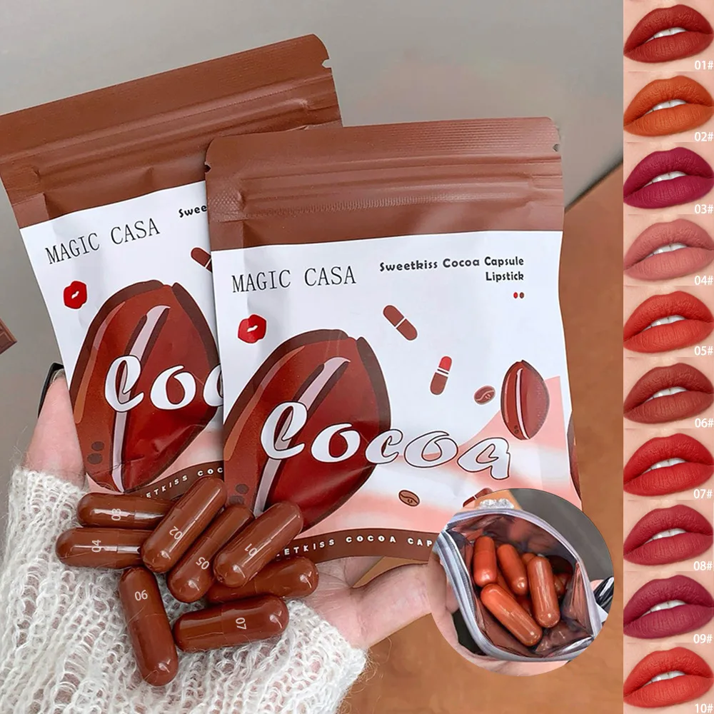 thumbnail image 1 of 10 Colors Coco Capsule Lipstick Set Velvet Matte Waterproof Lip Glaze Sexy Nude Easy To Color DIY Lip Stick Novelty Makeup, 1 of 5