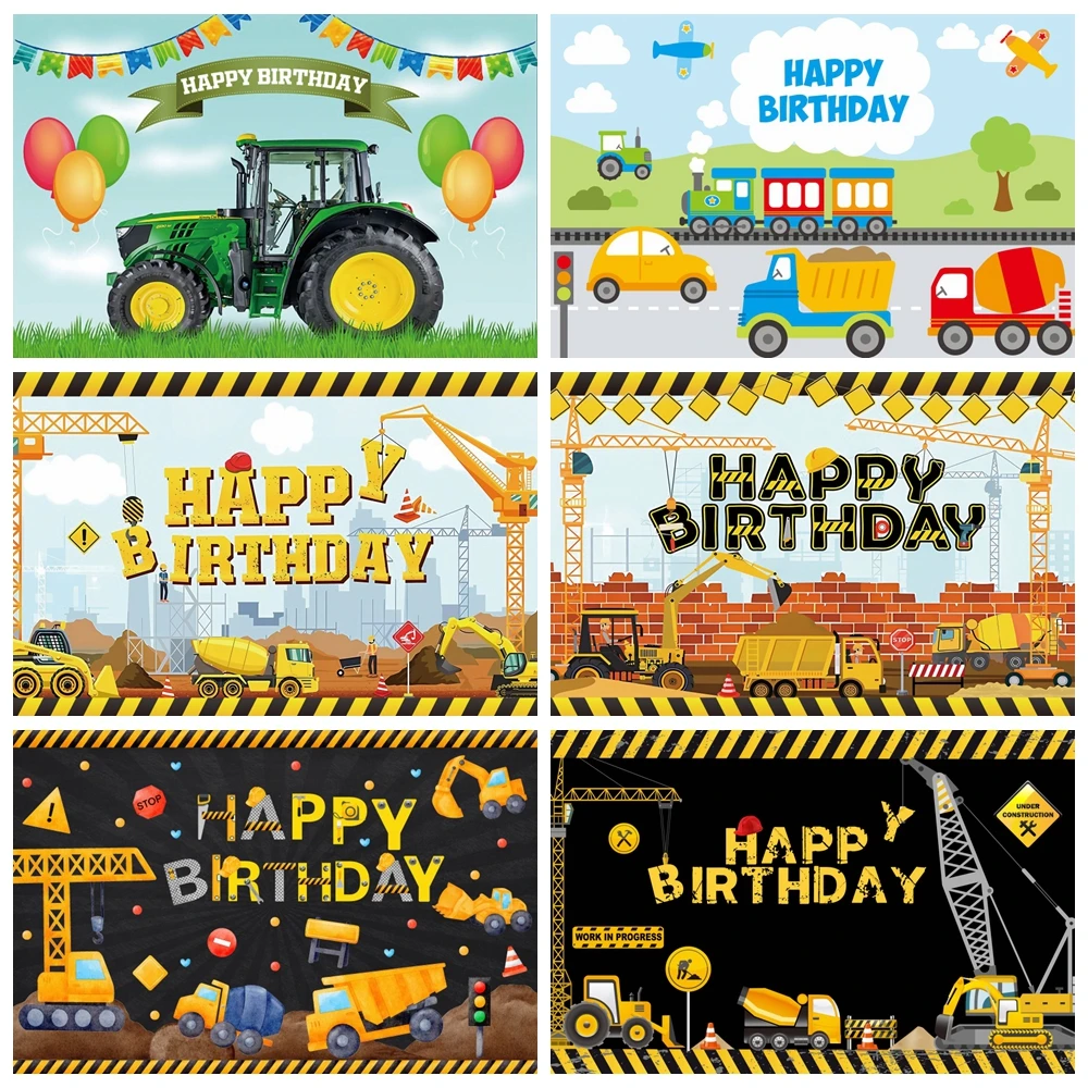 Construction Team Backdrop Photographic Baby Birthday Party Decor Excavator Car Traffic Background Photography For Photo Studio photo backdrop