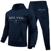 Men's Luxury Hoodie Set Milano Print Sweatshirt Sweatpant for Male Hooded Tops Jogging Trousers Suit Casual Streetwear Tracksuit 1