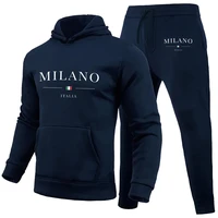 Men's Luxury Hoodie Set Milano Print Sweatshirt Sweatpant for Male Hooded Tops Jogging Trousers Suit Casual Streetwear Tracksuit 1