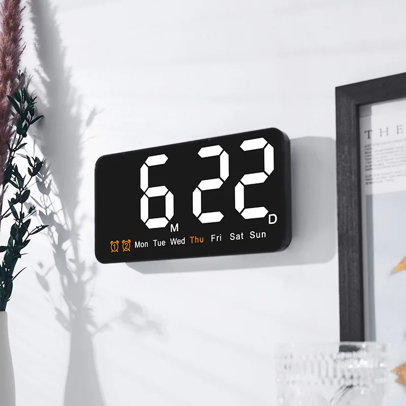 Smart LED Wall Clock with Voice Control, Dual Alarms & Temperature Display