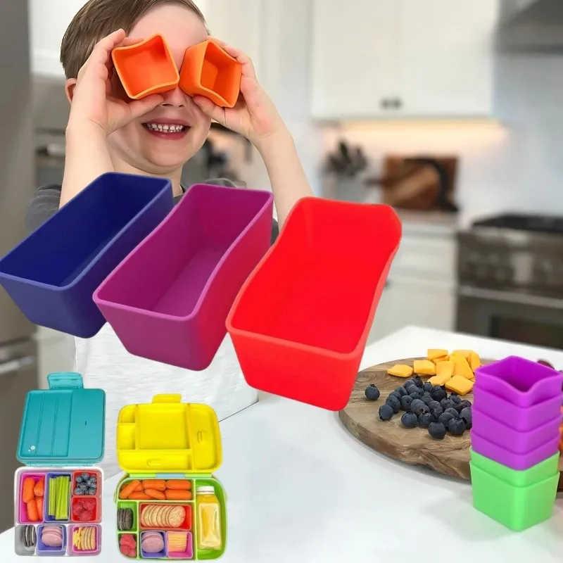 1/3/6PCS Reusable Silicone Lunch Divider Microwaveable Dish Cup Bento Box Insert for Kids Salad Dressing Sauce Container Use