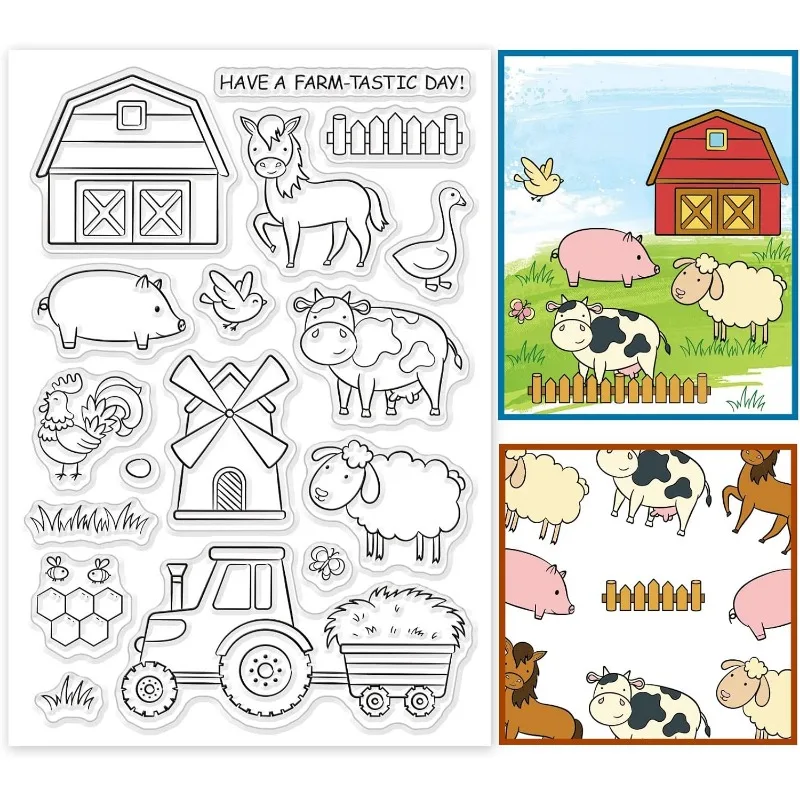 Decorative Clear Stamps Plastic Stamps Farm Animal Silicone Stamp Film Frame Transparent Seal for Gift Photo Album 1Sheet