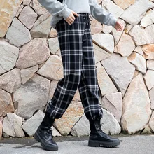  Plaid Casual Pants Women Design All-match Drawstring High Waist Mopping Trousers Clothing Thicker Straight Pant Students Ulzzang 