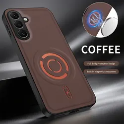 Magnetic Tech Textured Leather Phone Case - Premium Protective Cover - Galaxy A08 (Brown)