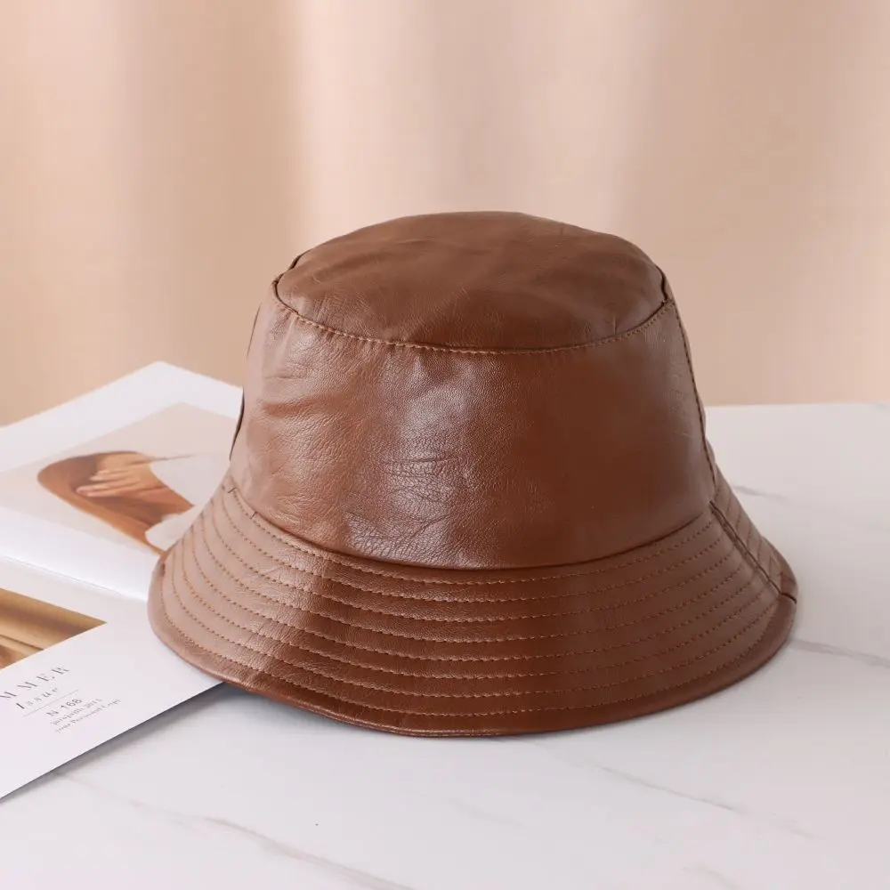 Women Men Hiking Waterproof Outdoor Leather PU Bucket Hat Fisherman Cap Sun Caps chapeau homme &eacute;t&eacute; gorra cuero панама летняя