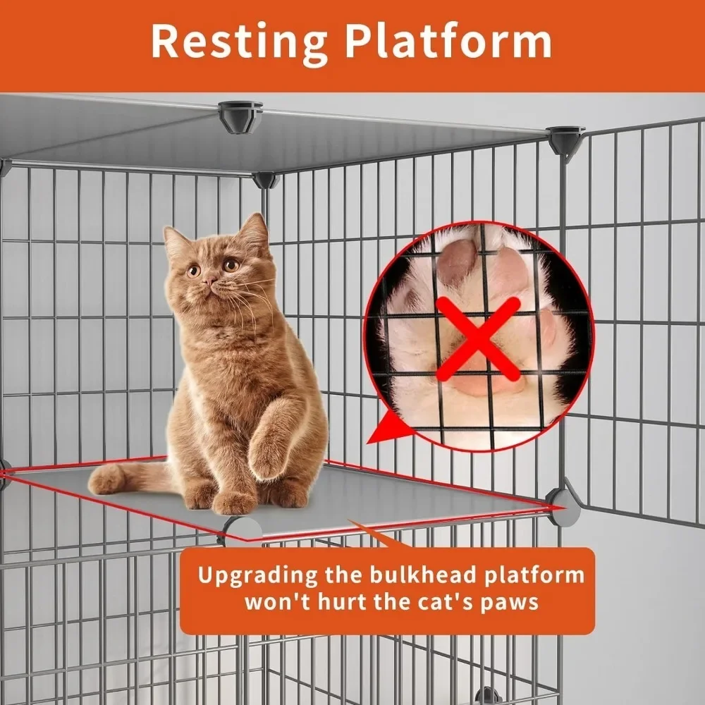 Cat Cage with Litter Box,4-Tier DIY Cat Enclosures Large Playpen Detachable Metal Wire Kennel Indoor Crate Large Exercise